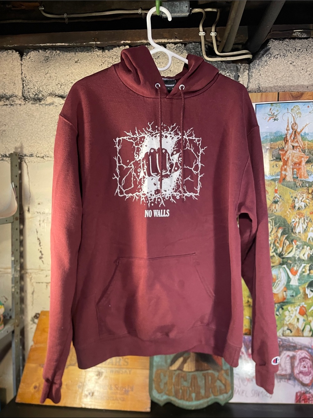 The Hundreds Maroon 'No Walls' Fist Graphic Hoodie